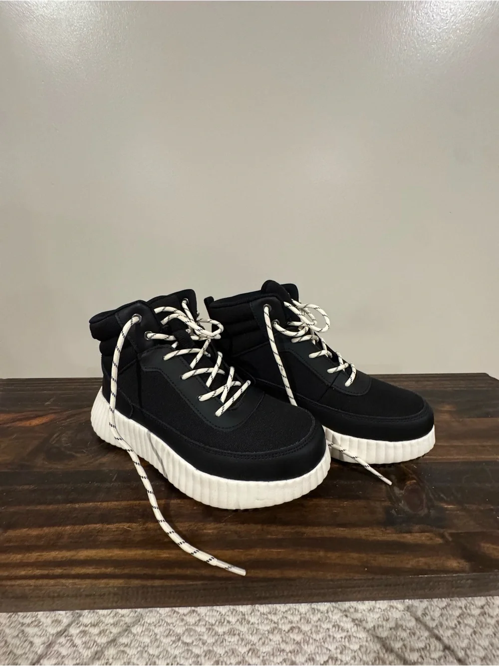 Universal Thread Black Lace-Up Platform Boots with White Soles